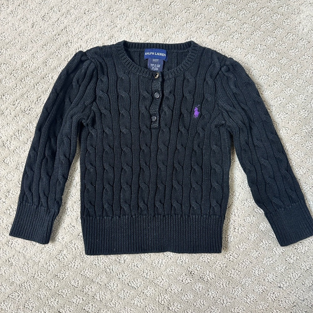 Sz 2T Ralph Lauren cable knit black purple sweater cotton